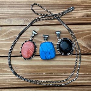 925 Sterling Silver Chain + 3 Pendants.